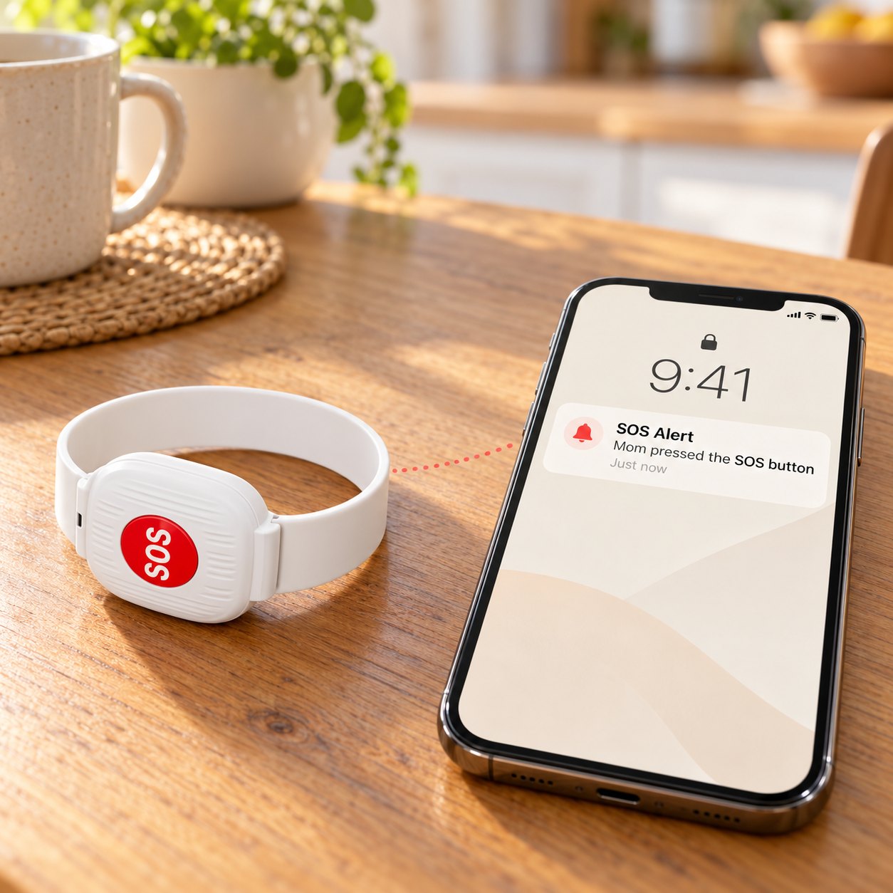 An alert arriving on a family phone